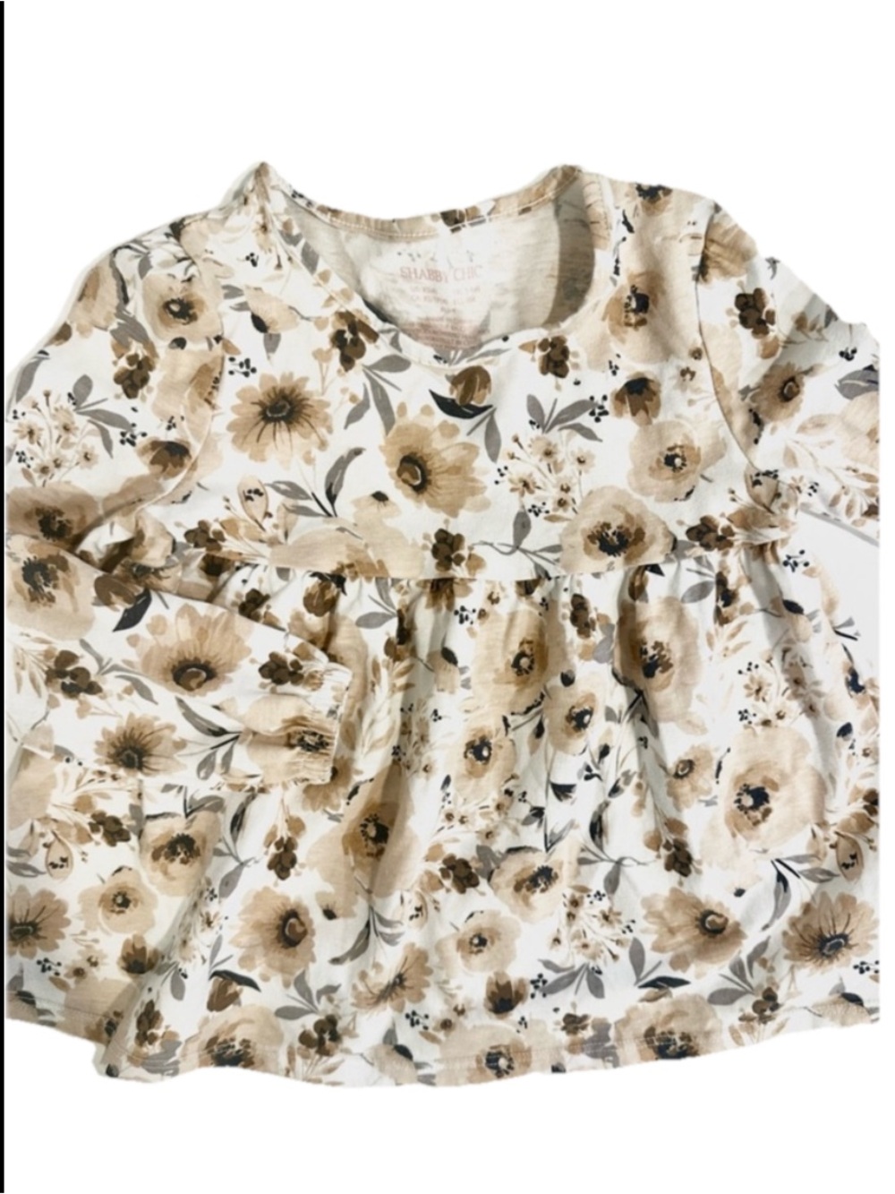 Shabby Chic Beige Floral Long Sleeve Top